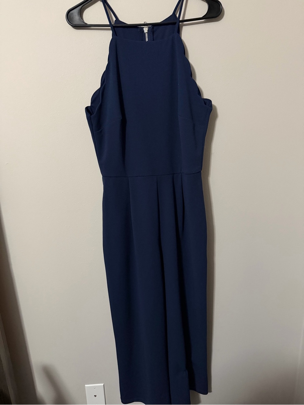 Speechless Navy Wide Leg Jumpsuit with Scalloped Sides & Pockets Women’s Medium